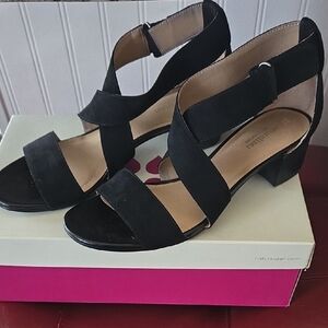Naturalizer Black Suede Crisscross Block Heel Sandals